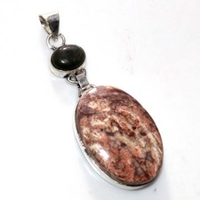 Long Mexican Laguna Lace Silver Obsidian 925 Silver Plated Pendant 2.5