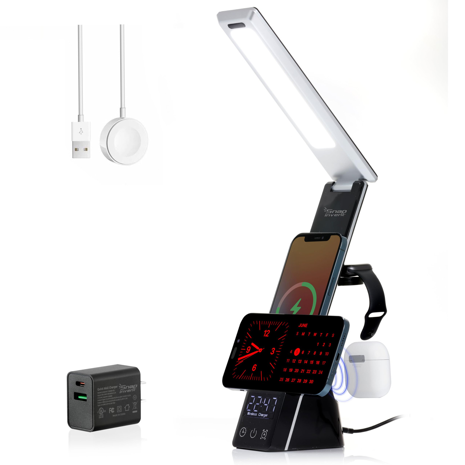 Fast Wireless Charge LED Table Lamp Cell Phone Induction 20W Charger - Dock S...