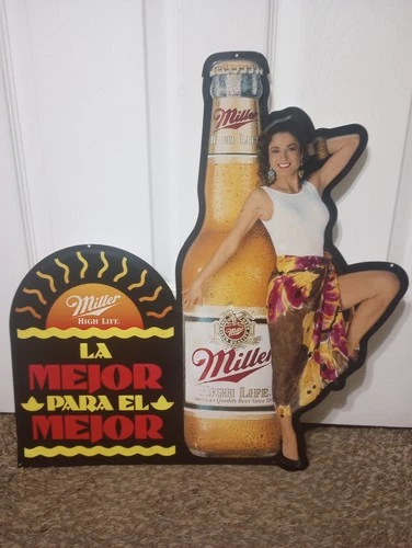 Vintage Spanish Woman La Mejor Para El Mejor Miller High Life Metal Tin Sign