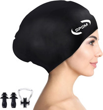 Women Silicone Swimming Cap, High Elasticity Thick Swim Hats for Long Hair, Bath