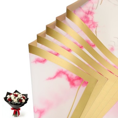 20 Blumen Geschenkpapier mit Goldrand für Bouquets, Hellrosa