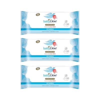 Baby Dove Rich Moisture Moisturising Baby Wipes 50 Pack - Pack of 3