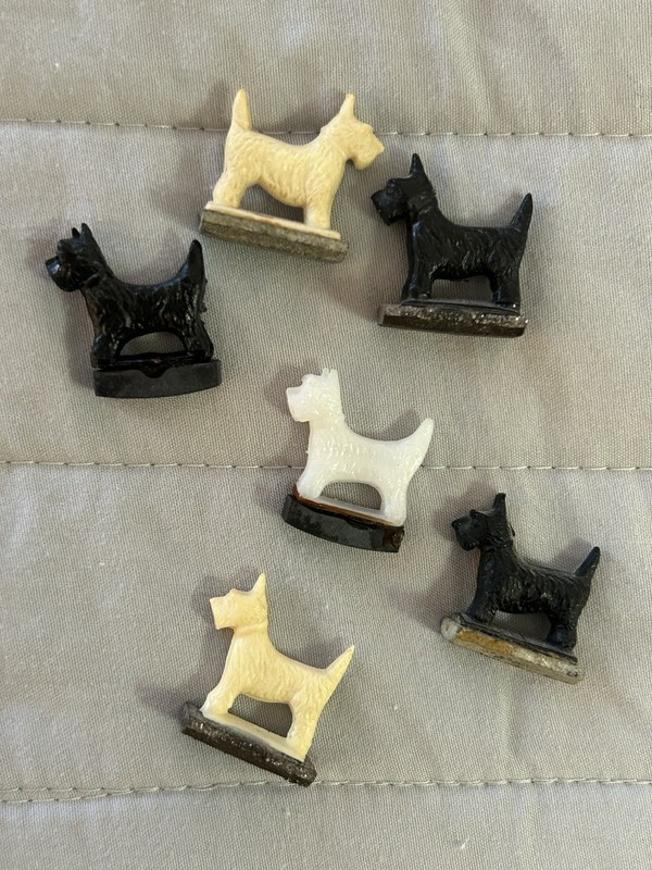 Vintage Scottish Terrier Tricky Dog Magnets Lot of Six 1946