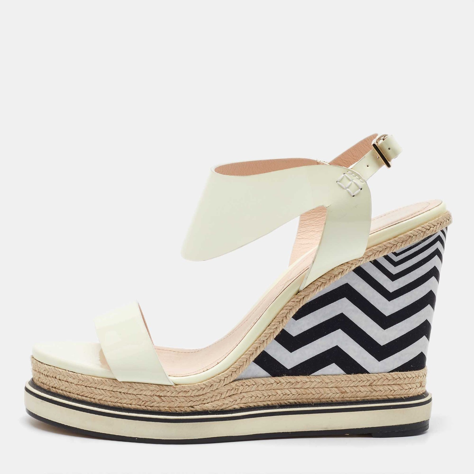 Nicholas Kirkwood White Patent Leather Ankle Strap Espadrille Wedge Sandals