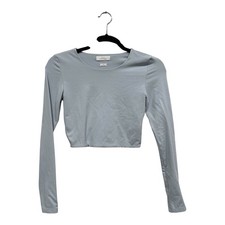 Aritzia Babaton Contour Long Sleeve Crop Top Light Blue Crew Neck Small