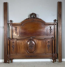 Antique French Queen Size Louis XVI Bed in Mahogany Wood