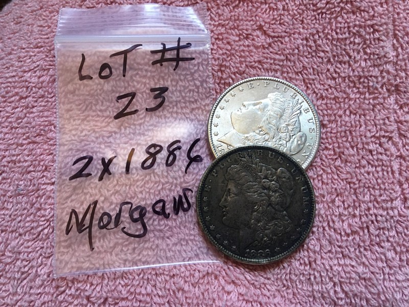 2 X  MORGAN SILVER DOLLAR COINS.  LOT OF 2  1886-P   LOT #  23