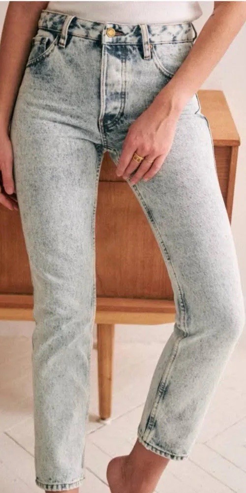 Sezane The Green Blue Jean Brut Sexy Edge Blue Light Blue Denim Jeans Button Zi…