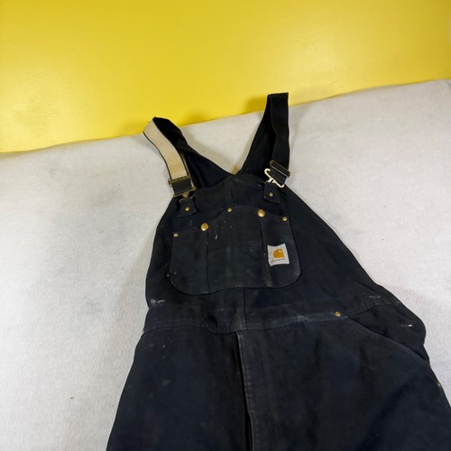Carhartt R02 BLK Black Duck Bib Overalls Quilt Lined Double Knee 42x30 Mens