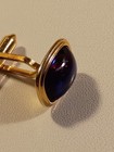 Vintage Krementz Men Cufflinks 14k Gold Overlay Blue Ruby Red Moonglow Art Glass — photo 3