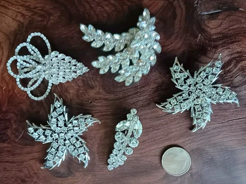 Vintage Rhinestone Costume Jewelry Lot Of 5 Collectable Large Brooch