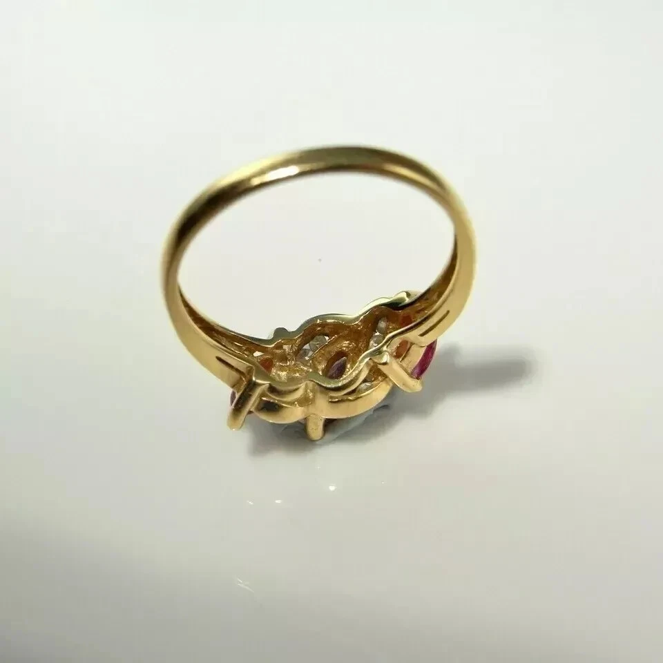 Классическое обручальное кольцо 2 карата с рубином и покрытием из желтого золота 14 карат с лабораторным покрытием маркиза - Изображение 4 из 4