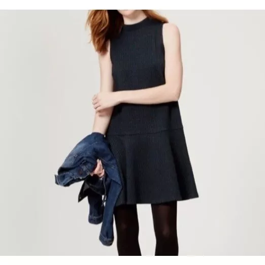 Ann Taylor Loft Womens Petite Mock Neck Sleeveless Drop Waist Dress Blue  size SP | eBay