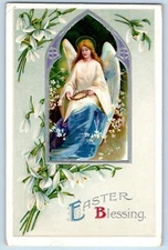 Easter Postcard Blessing Angel With Crown Flowers Clapsaddle Los Angeles CA 1910