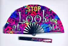 Stop Looking at Me, Leopard Print 26" Extra Large Folding Clack Gay Pride Fan
