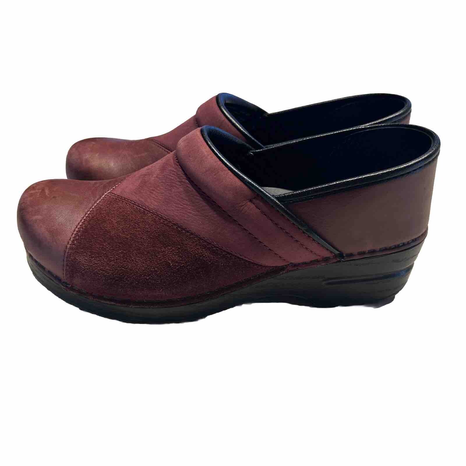 Dansko Clogs Style 117240202 Sz 40 US 9.5-10 Maroon Leather Suede Panel  -image