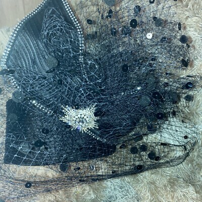 Vintage 80s 90s Does 40s Glam Whittall Shon Black Statement Hat Sequins Rosette ✨Vintage Spotlight: 1980s Whittall & Shon Felt Hat  main image 4