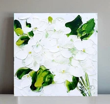 Oil Painting Hydrangea Flower Original Art Impasto 4x4 painting Floral Small Art