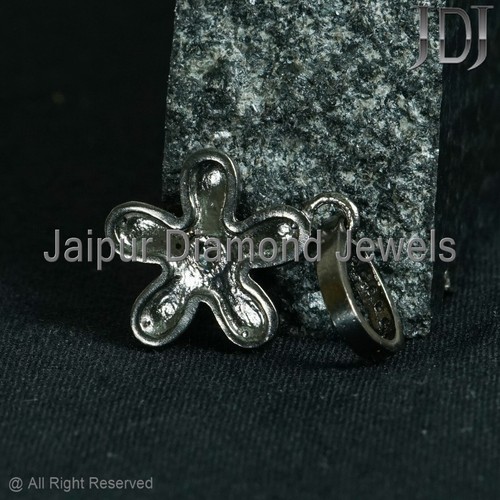 925 Sterling Silver Natural Pave Diamond Flower Shape Enamel Pendant Jewelry - Picture 9 of 10