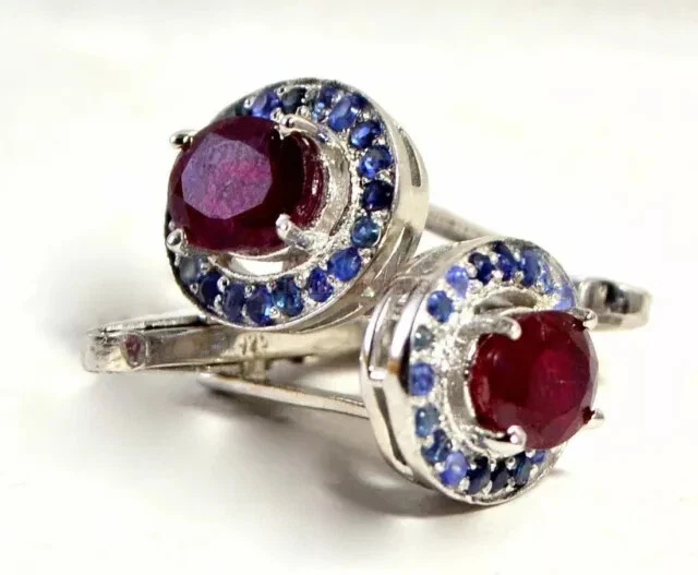 2cts Mens Lab Created Pink Ruby Sapphire 14K White Gold Plated Silver Cufflink  - Image 3 of 3