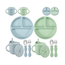 PandaEar Silicone Baby Feeding Set| 2 Pack Silicone Divided Suction Plate and...