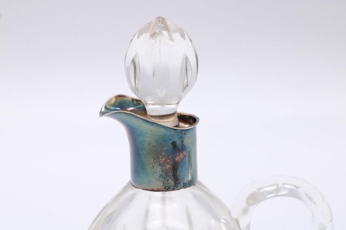 Glaskaraffe kleine Karaffe Kristall Silbermontur 830er Silber Vintage H 15 cm