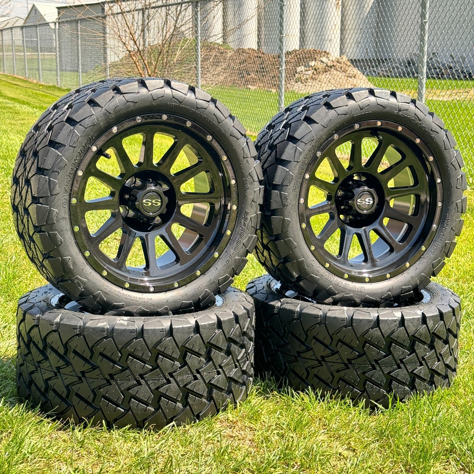 14" Glossy Black Golf Cart Wheels & All Terrain Tires 22x10-