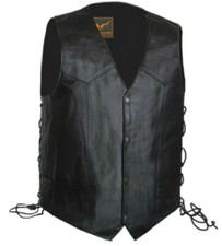 Men's Classic Side Laces Motorcycle Biker Leather Vest Concealed Carry