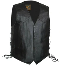 Men's Classic Side Laces Motorcycle Biker Leather Vest Concealed Carry 