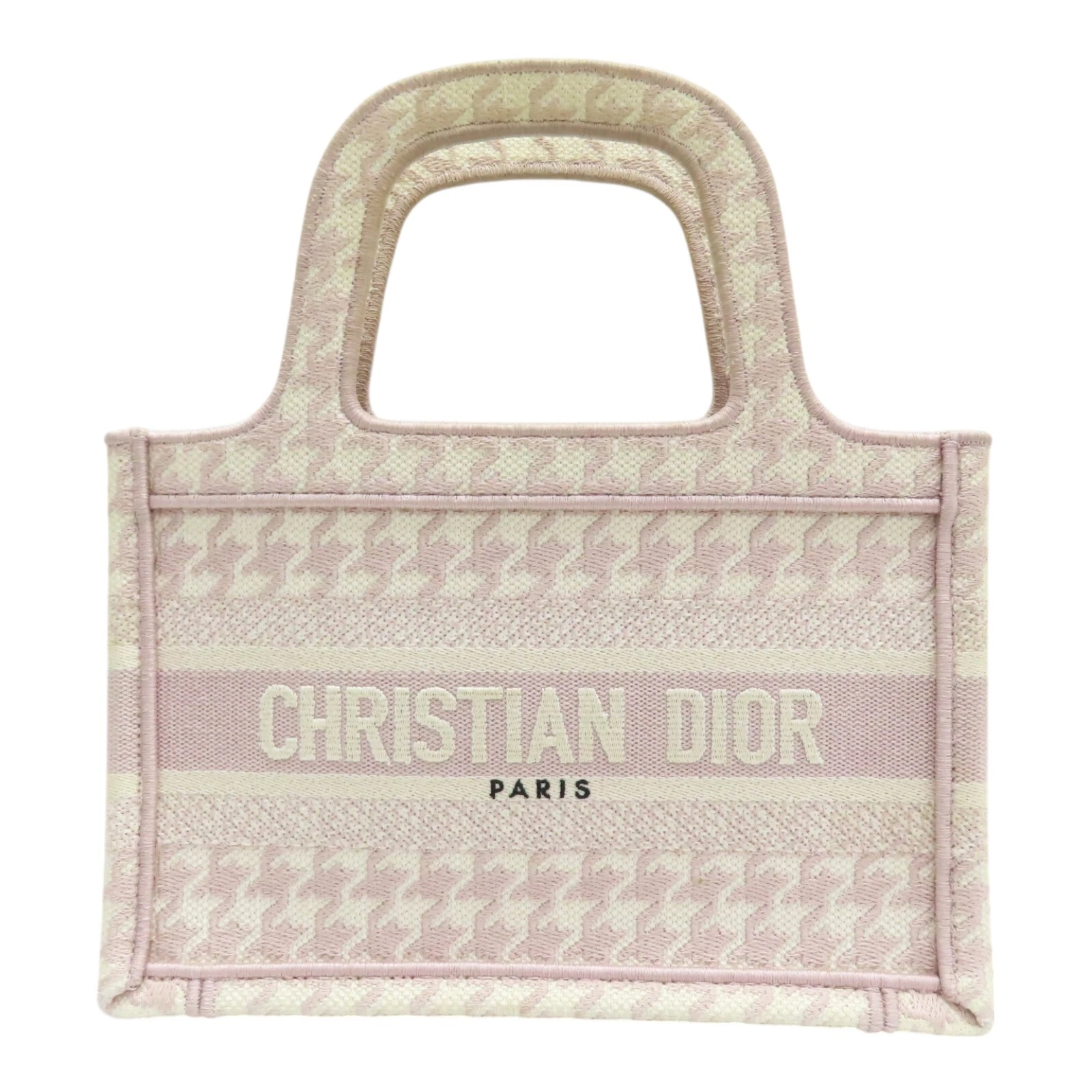 DIOR Houndstooth Mini Book Totw Bag Toile Rose