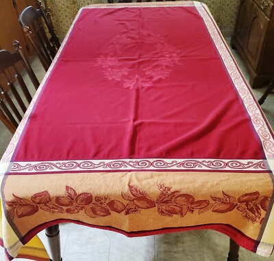 Coton Blanc France Provence Jacquard Cotton Tablecloth Red & Gold 87'' x 61''