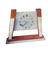 VIntage White And Brown Marble Mantle Clock MCM  Pyramid Mid Century