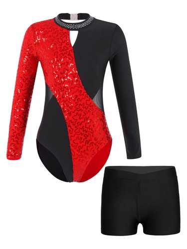 Kids Girl's Dance Outfit Training Rompers Patchwork Bodysuit With Bottoms Set - Picture 29 of 66
