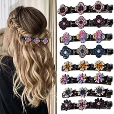 8 Pcs Sparkling Crystal Stone Braided Hair Clover Clips for Thick Hair Styling