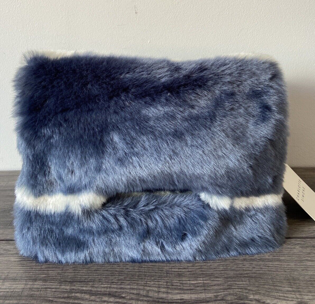 CHARLOTTE SIMONE BLUE FAUX FUR CLUTCH BNWT