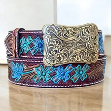 Western Belt Handmade Men's Full Grain Leather Cowboy Belt Removable Buckle