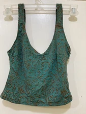BCBG MaxAzria Tankini Swim Top Size 6 Brown Geometric Print Brown Teal Swimwear