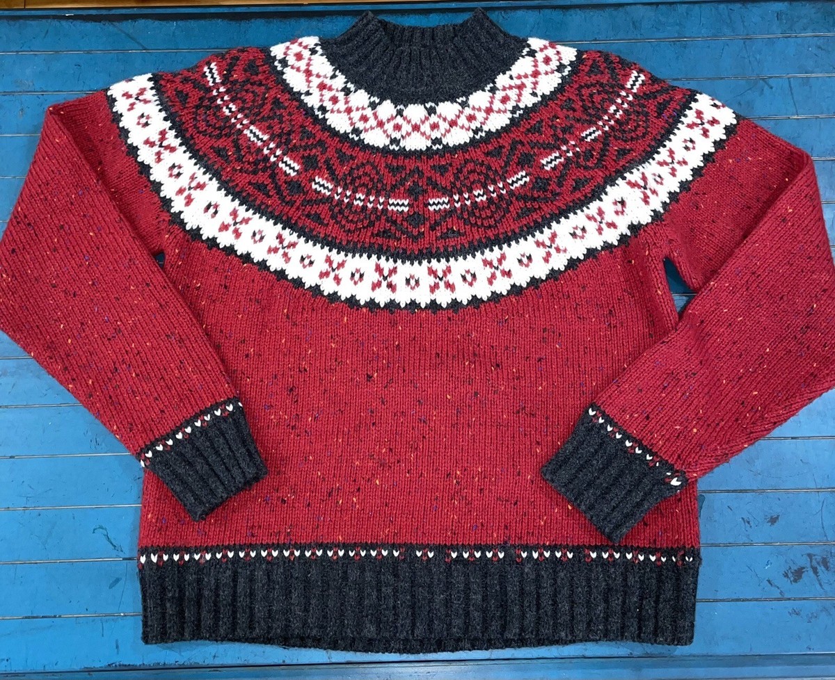 Vintage St. Johns Bay Sweater Women MT Red Wool Blend Nordic Fair 