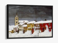 HARALD SOHLBERG, STREET IN ROROS IN WINTER -FLOAT EFFECT CANVAS ART PRINT