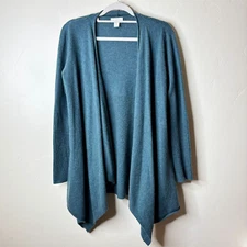 St. Tropez West Cardigan Sweater Size S Teal Blue 100% Cashmere 2-ply Cozy Soft