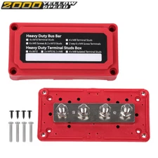 Red Heavy Duty 4 Way Bus Bar/Power Distribution Box Terminal Studs 300A 48V DC 