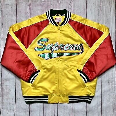 Supreme X Mitchell And Ness Sequin Logo Varsity Jacket Gold Size Large NWT  New