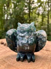 Gorgeous Moss Agate Owl Carving *Druzy *Caves *Prosperity *Grounding