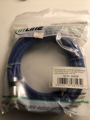 5m Inline Audio Premium OFC Kabel Cinch Stecker > Stecker blau vergoldet 50 Ohm