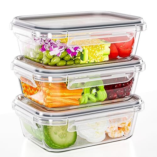 ✅​ Frischhaltedosen Glas mit Deckel, 1040ml Meal Prep Boxen 3er-Set Tupperdosen
