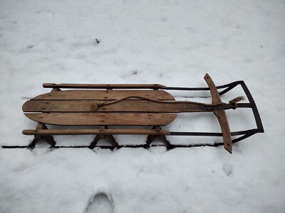 Vintage 1950's ''Lightning Guider'' Long Snow Sled - Wood & Metal