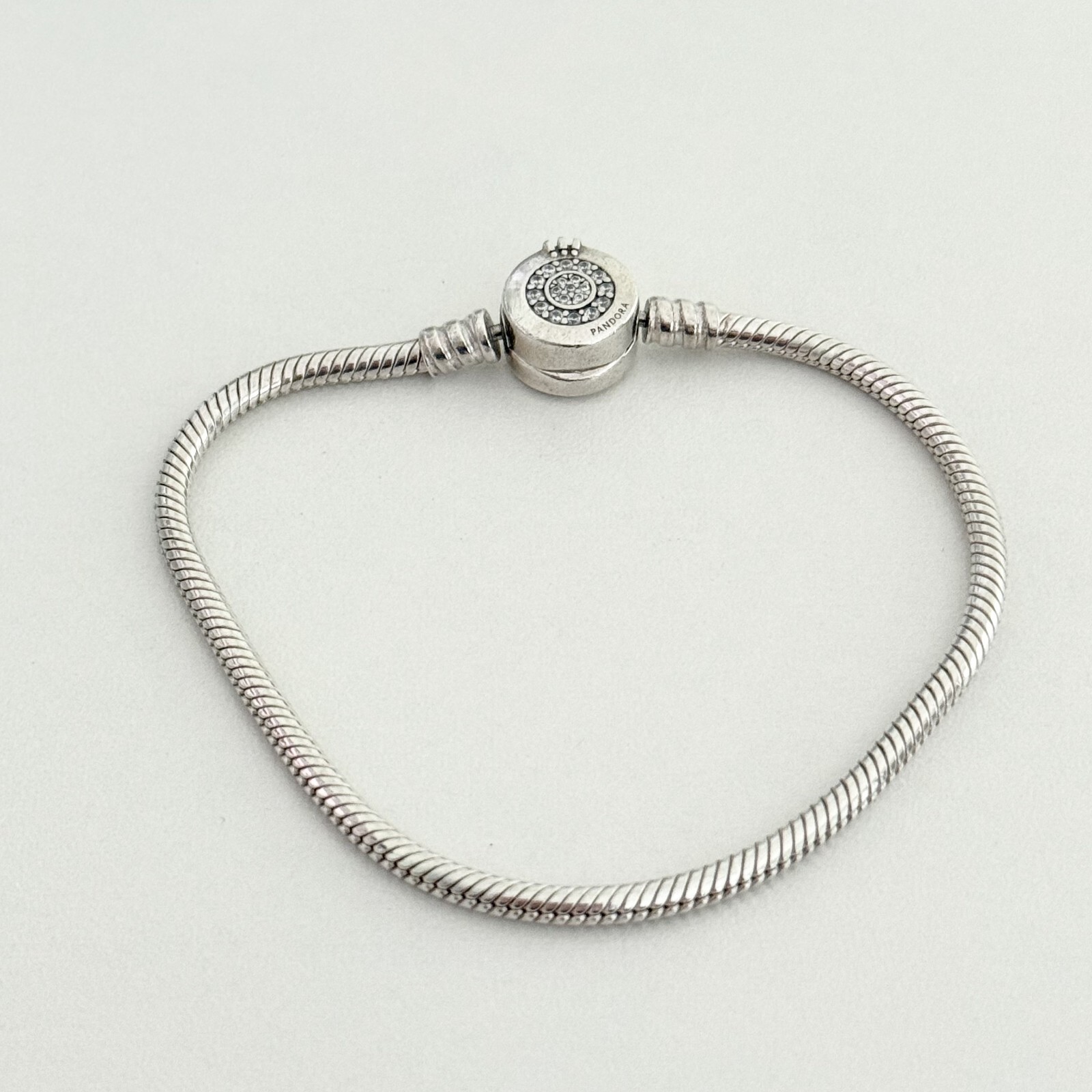 Pandora 925 Silver CZ Crown Snake Chain Bracelet 7.5 Inches