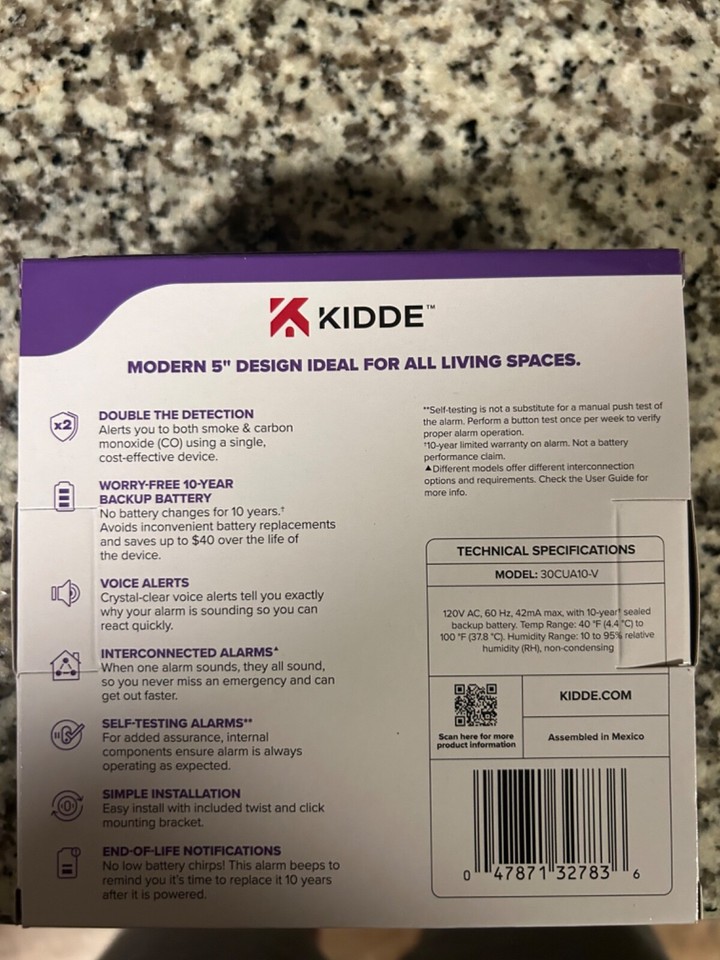 Kidde 30CUA10V Detect Smoke + Carbon Monoxide Alarm Hardwired,Voice