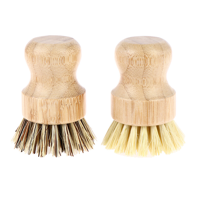 Bamboo Dish Scrub Brush, Natural Cleaning Brush Vegetable For Dishes Cast Iron Pots Pans, Used