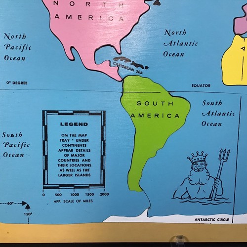 Vintage 1960’s Playskool World Map Wood Puzzle Plaque Compass History 24 pieces - Picture 6 of 8